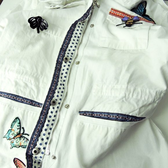 Boston Proper M jacket top white embroidered 3D applique embellished butterflies - Picture 12 of 14
